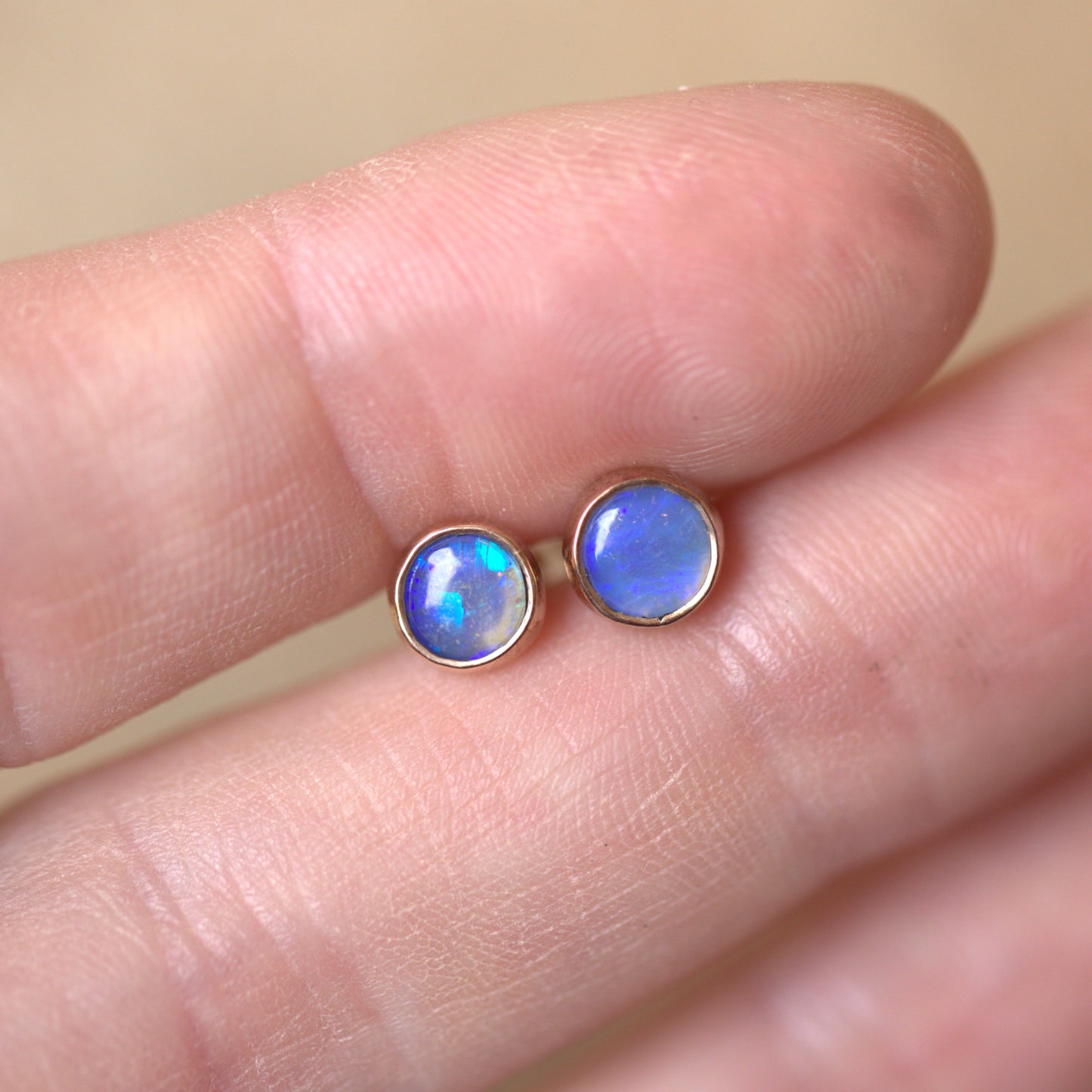 Rose Gold Blue Purple Opal 5mm Studs