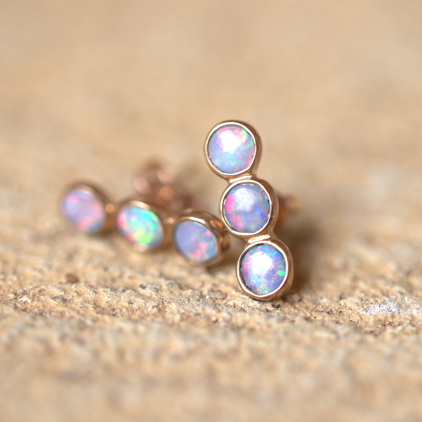 Pink Blue 3 Opal Rose Gold Studs