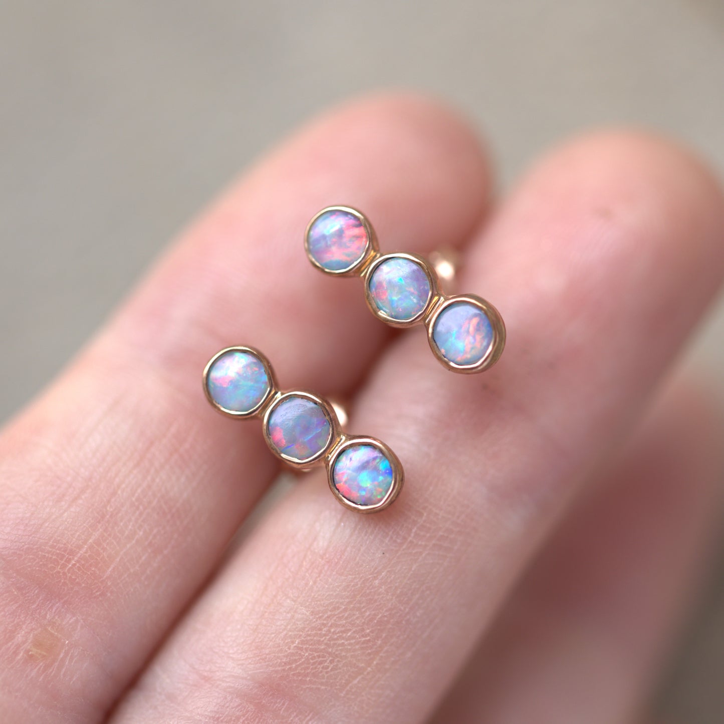 Pink Blue 3 Opal Rose Gold Studs