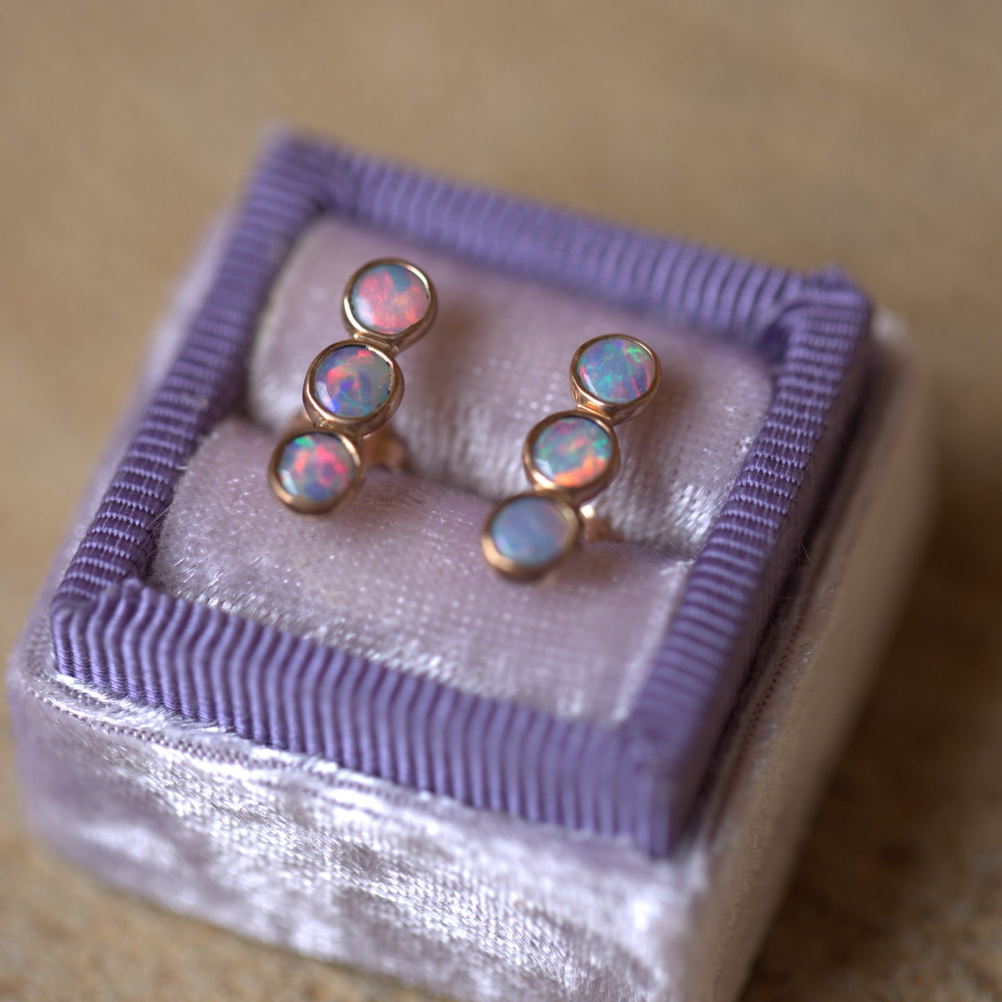 Pink Blue 3 Opal Rose Gold Studs