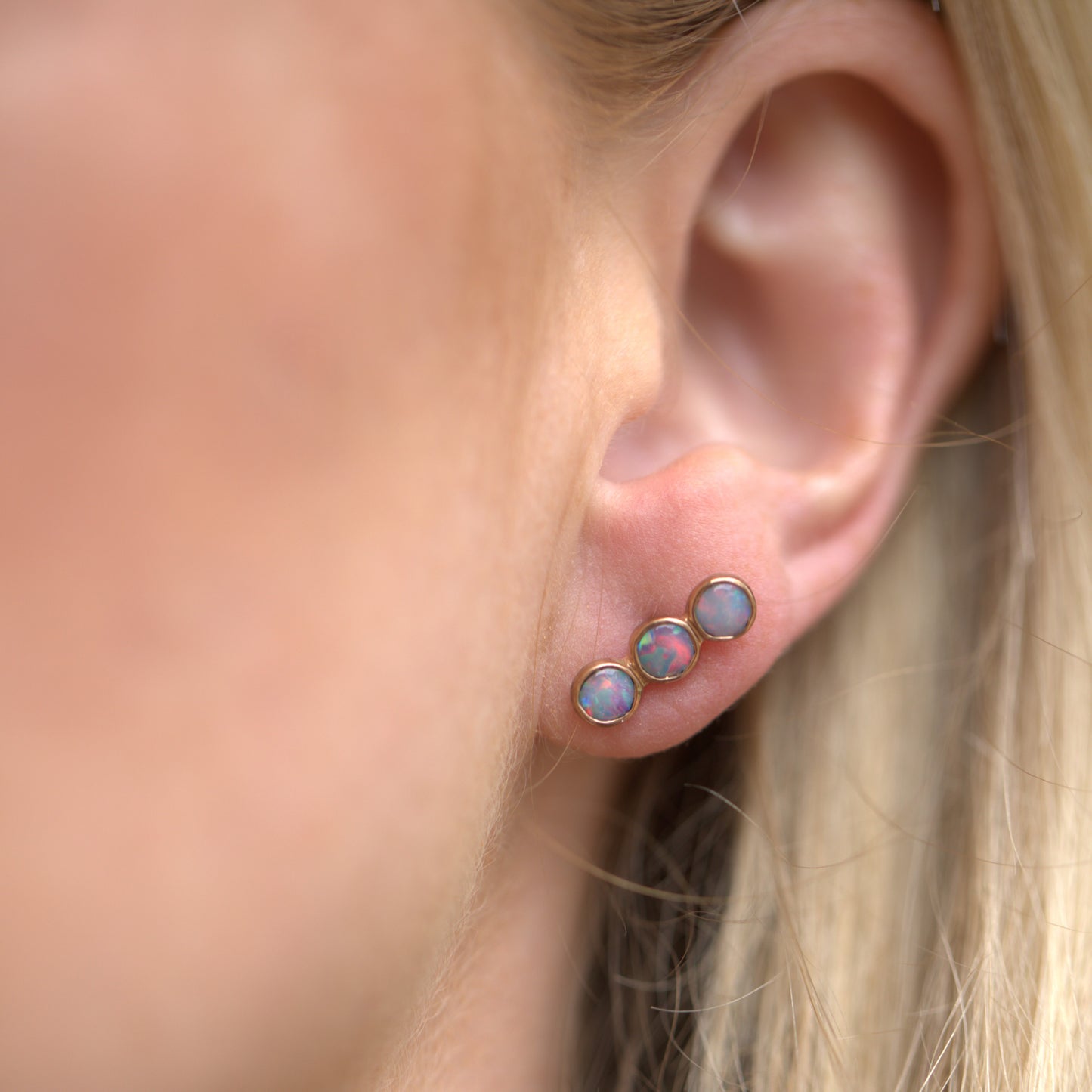 Pink Blue 3 Opal Rose Gold Studs