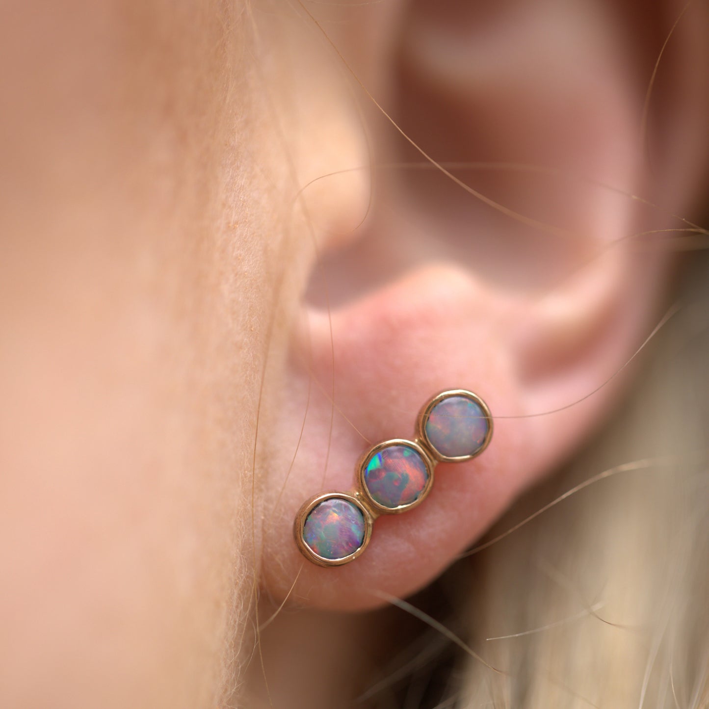 Pink Blue 3 Opal Rose Gold Studs