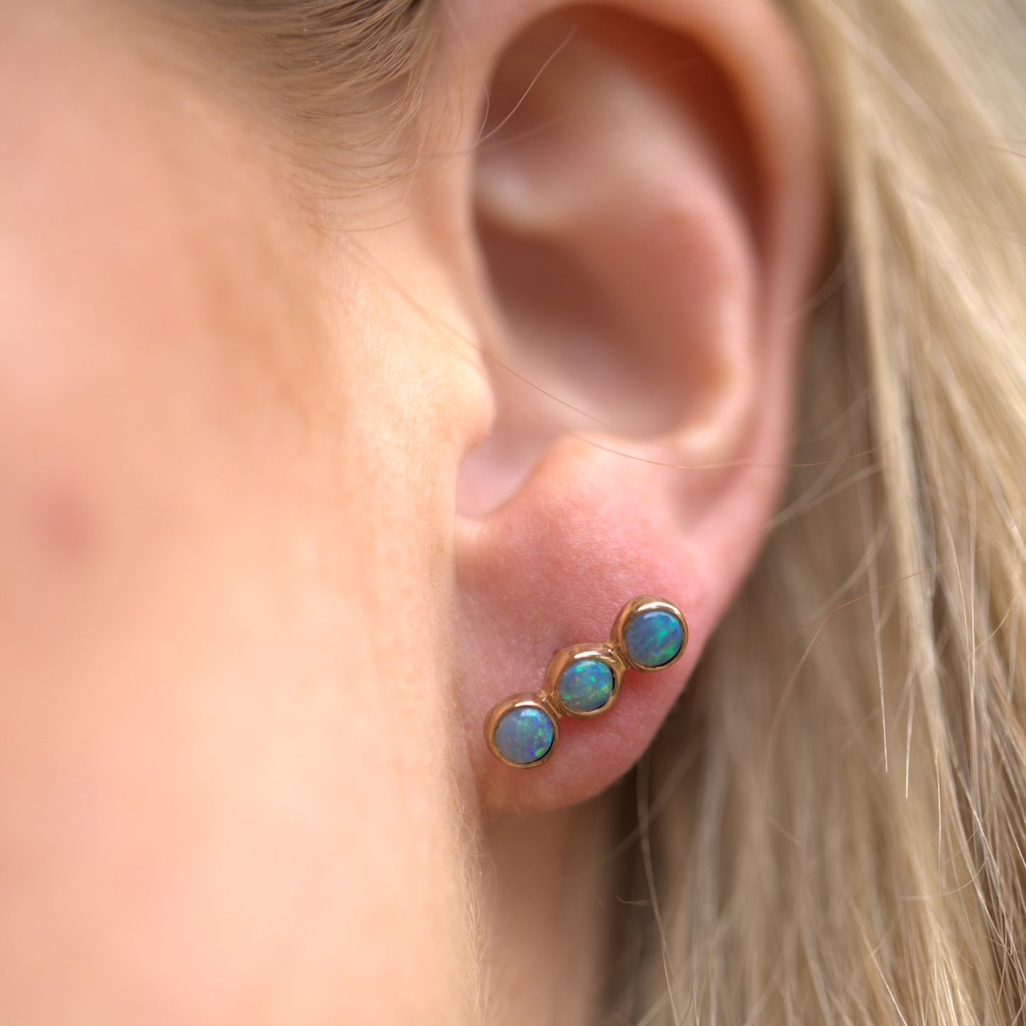 Green Blue 3 Opal Rose Gold Studs