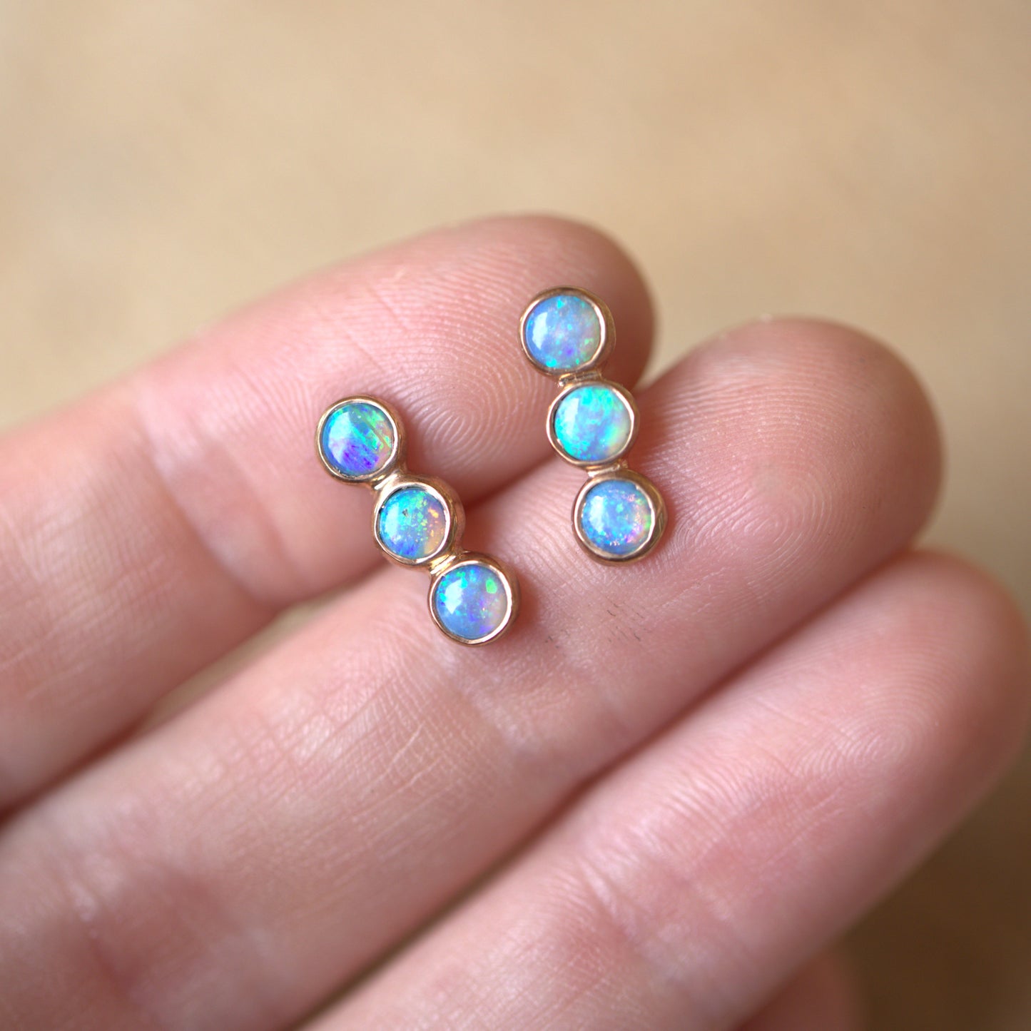 Green Blue 3 Opal Rose Gold Studs