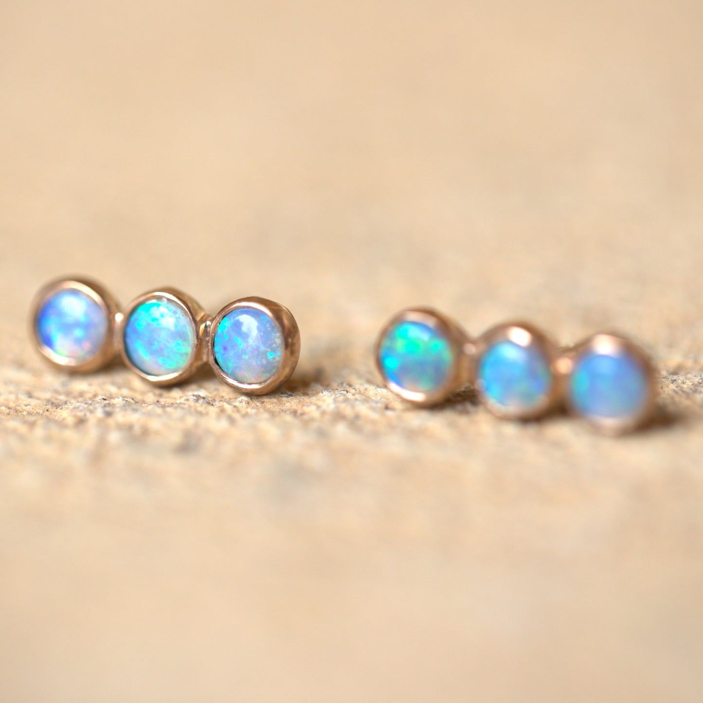 Green Blue 3 Opal Rose Gold Studs