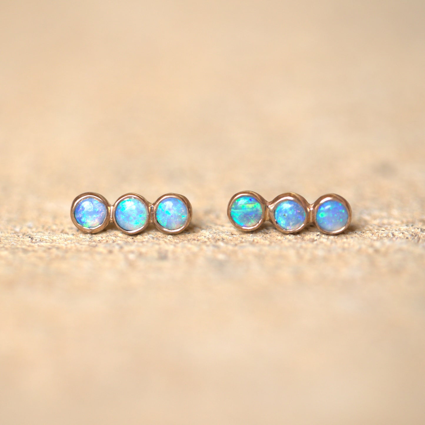 Green Blue 3 Opal Rose Gold Studs