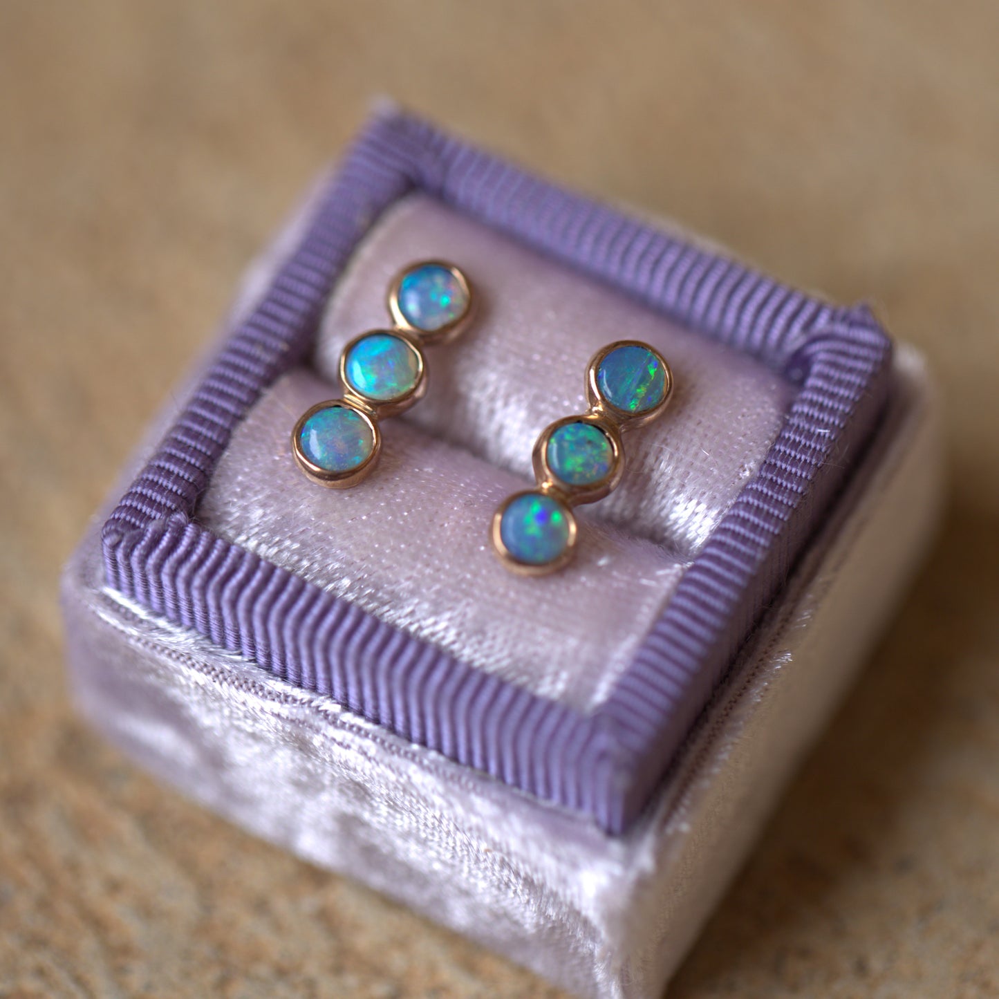 Green Blue 3 Opal Rose Gold Studs