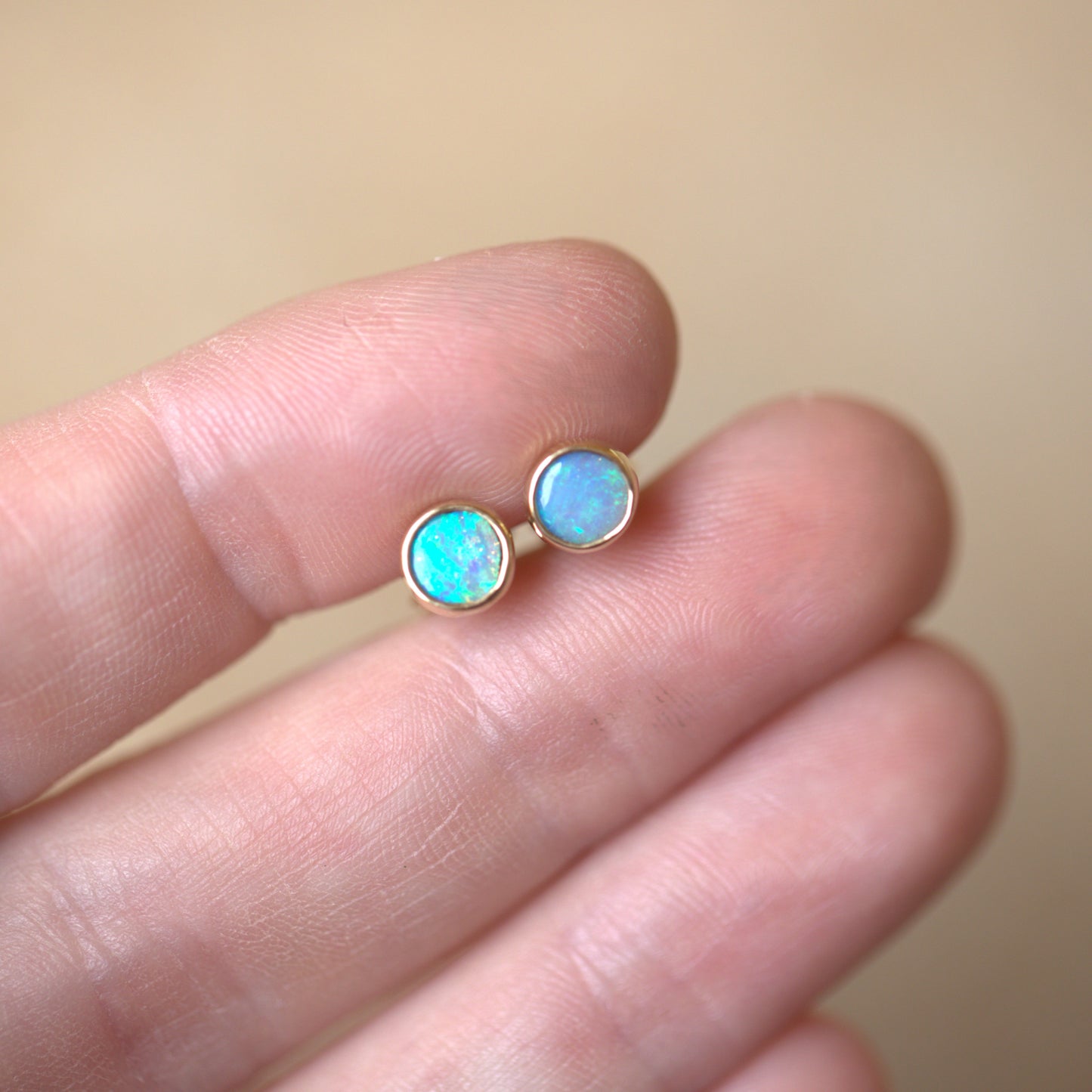 Green Blue Opal Gold 5mm Studs