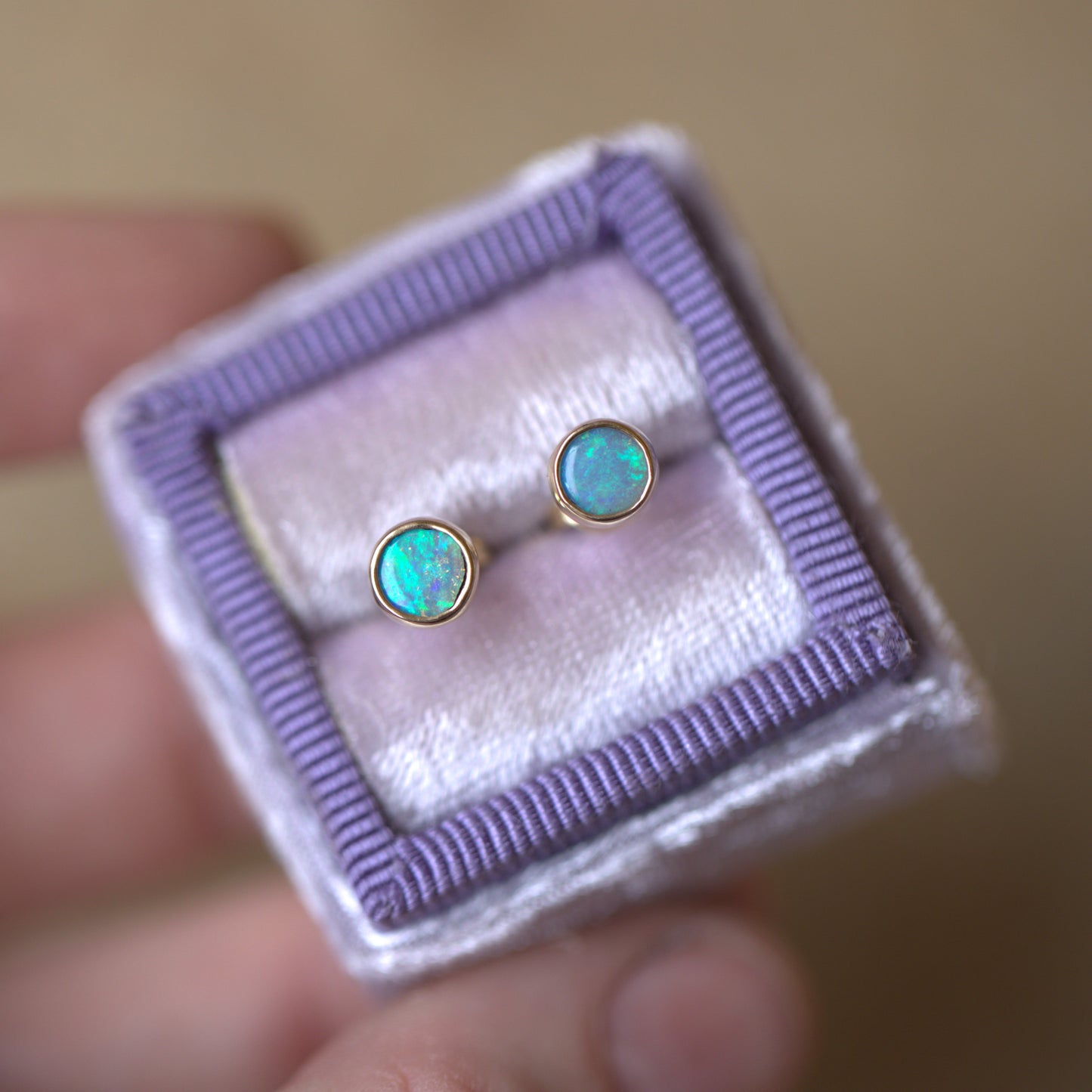 Green Blue Opal Gold 5mm Studs