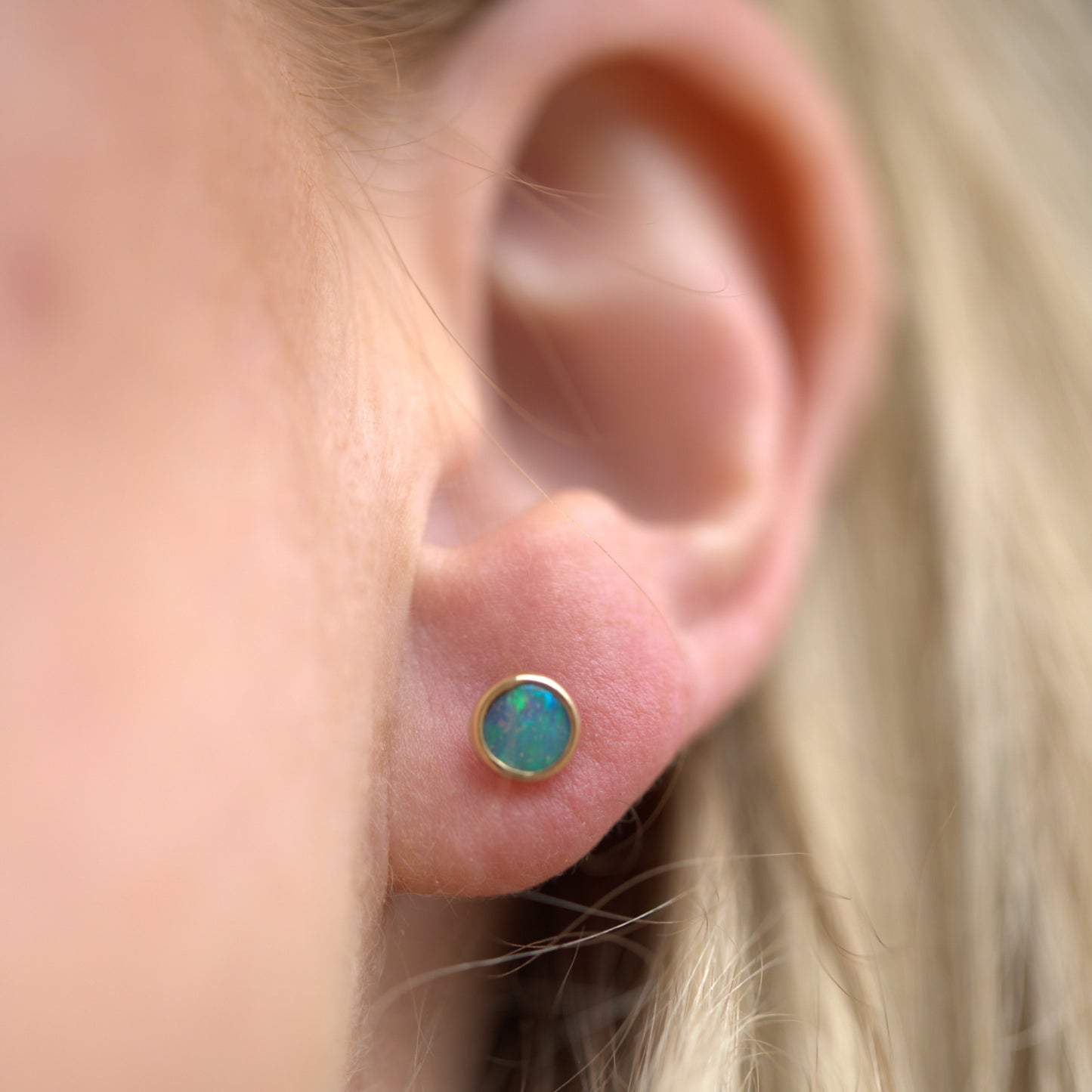 Green Blue Opal Gold 5mm Studs
