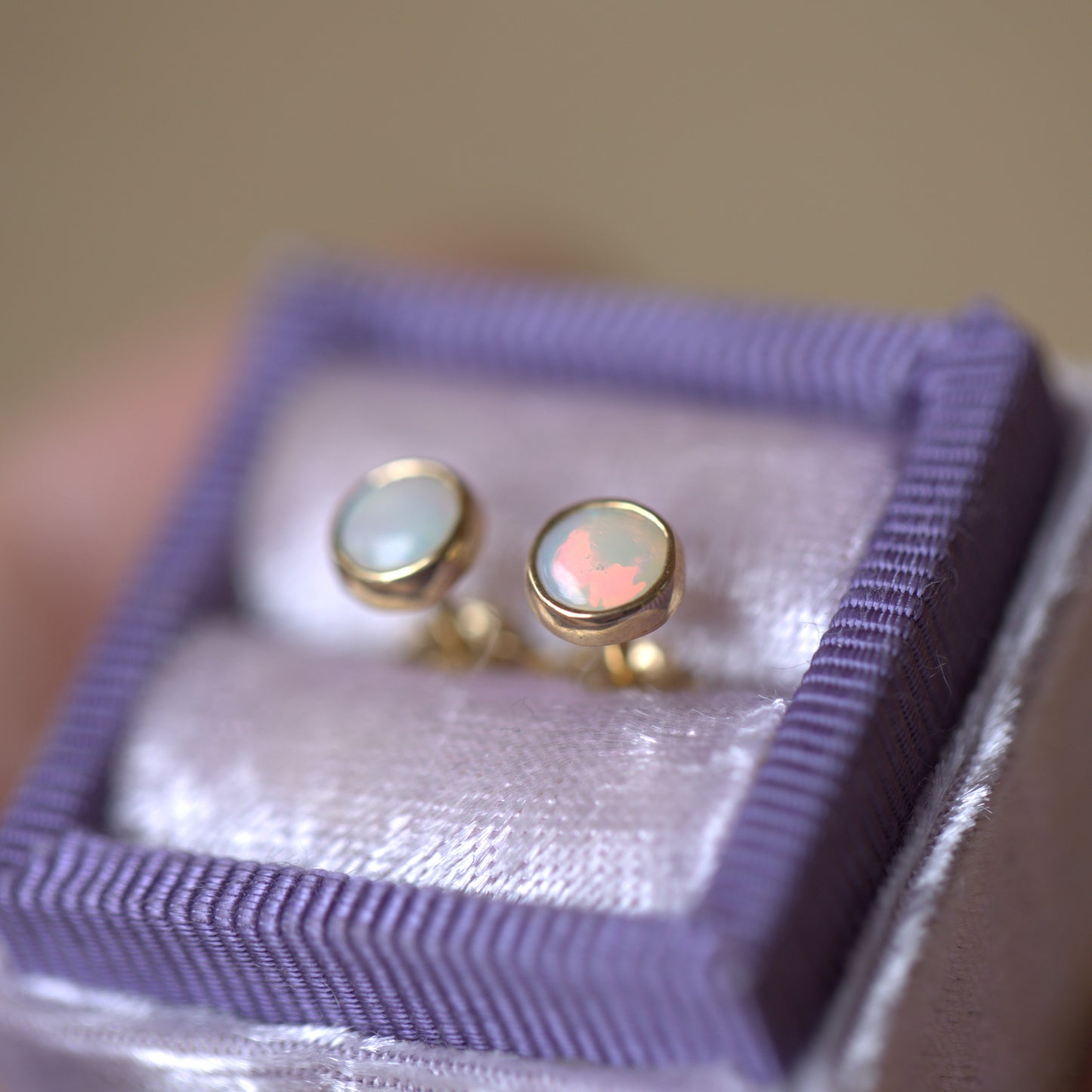 White Opal Gold 5mm Studs