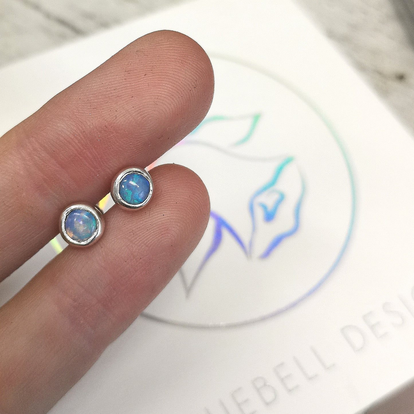 Silver Blue-Purple Opal Studs 5mm