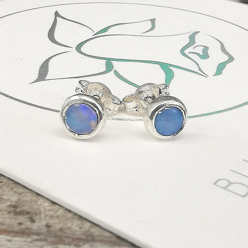 Silver Blue-Purple Opal Studs 5mm
