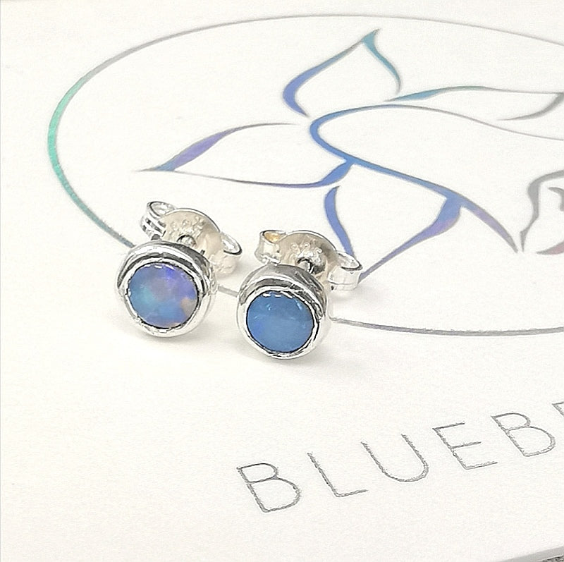 Silver Blue-Purple Opal Studs 5mm