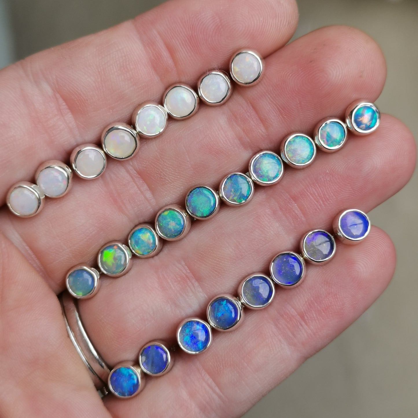 Silver Blue-Purple Opal Studs 5mm