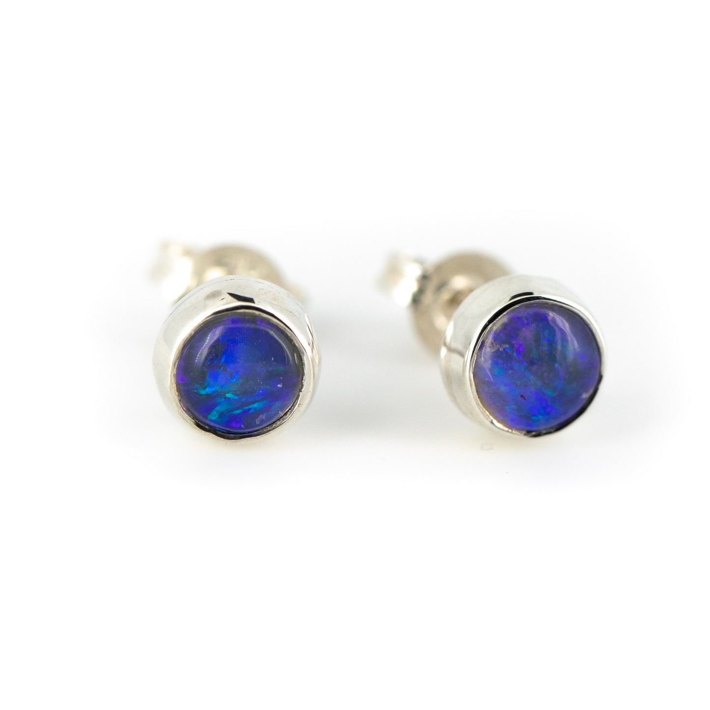 Silver Blue-Purple Opal Studs 5mm