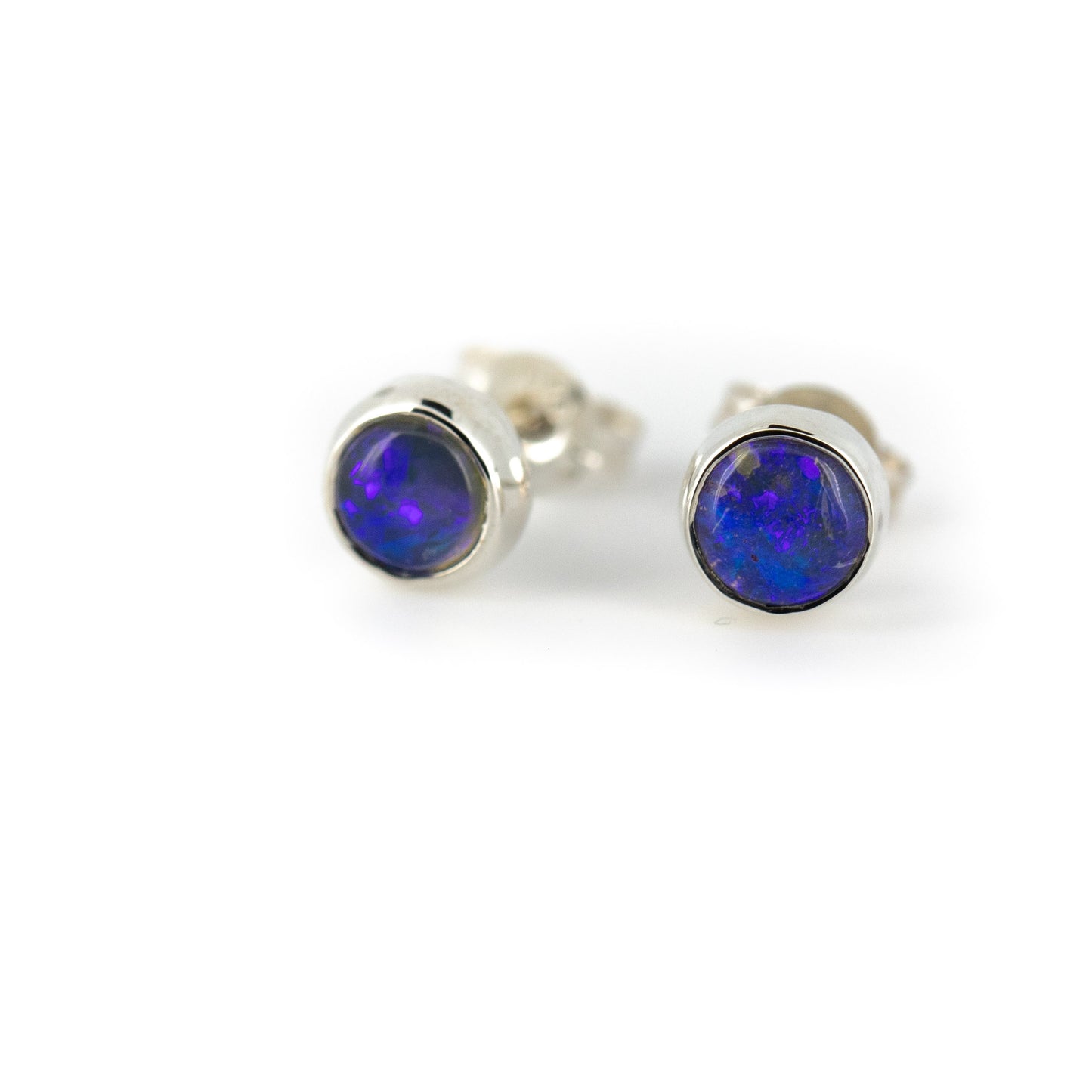 Silver Blue-Purple Opal Studs 5mm