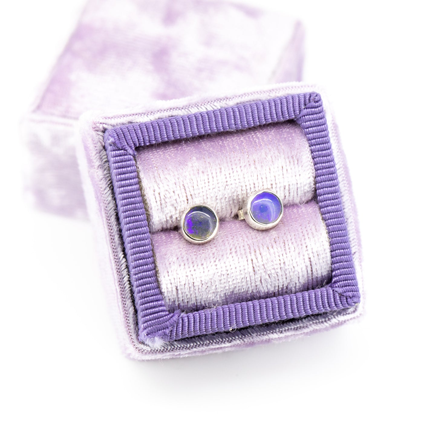 Silver Blue-Purple Opal Studs 5mm