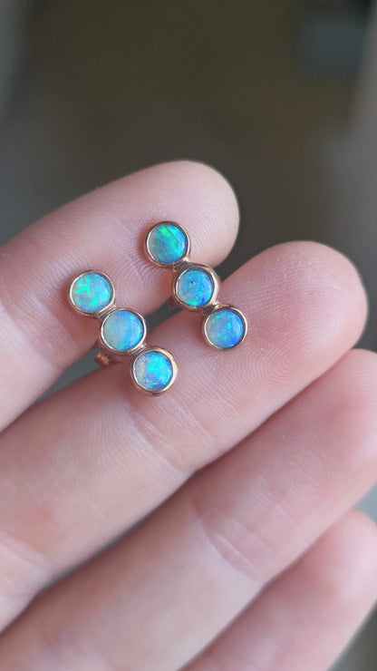 Green Blue 3 Opal Rose Gold Studs