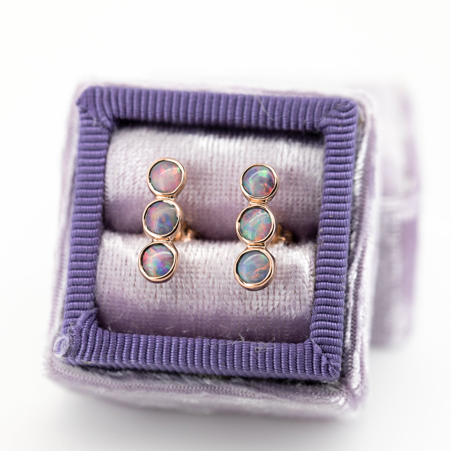 Pink Blue 3 Opal Rose Gold Studs