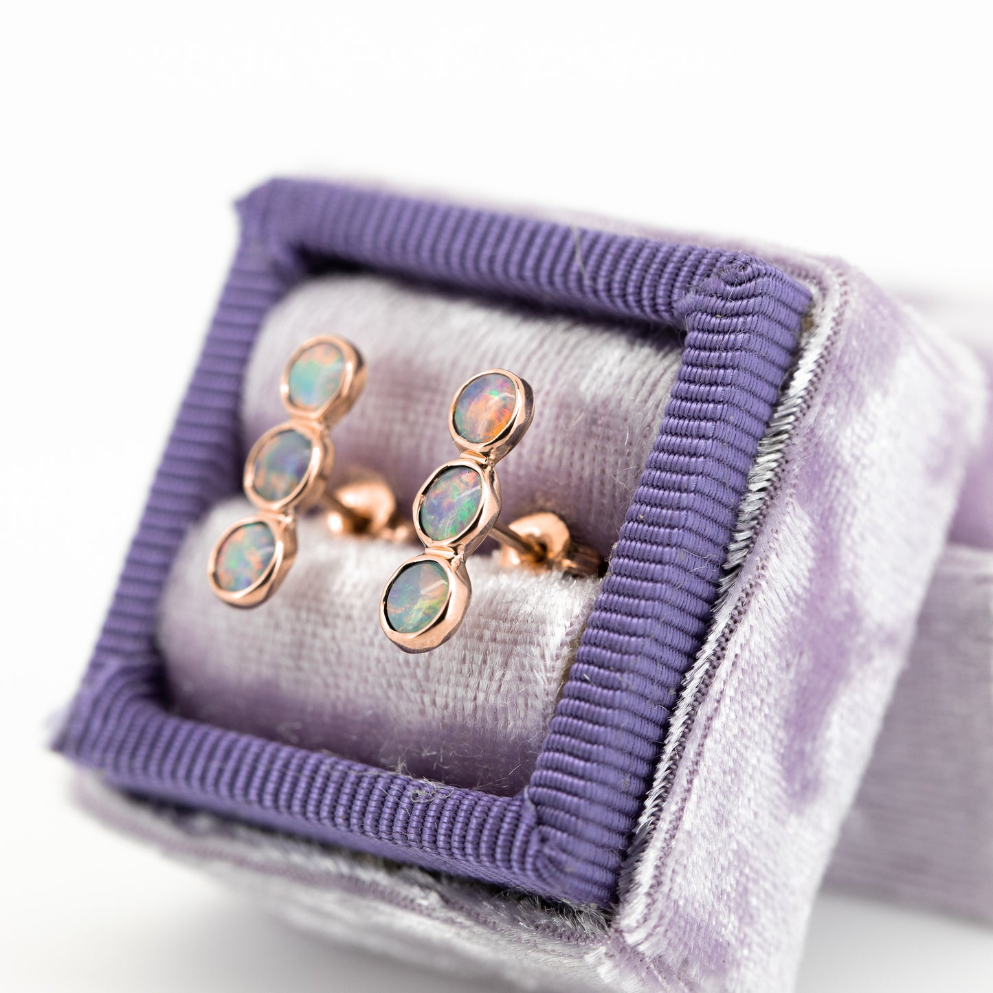 Pink Blue 3 Opal Rose Gold Studs