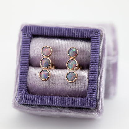 Pink Blue 3 Opal Rose Gold Studs