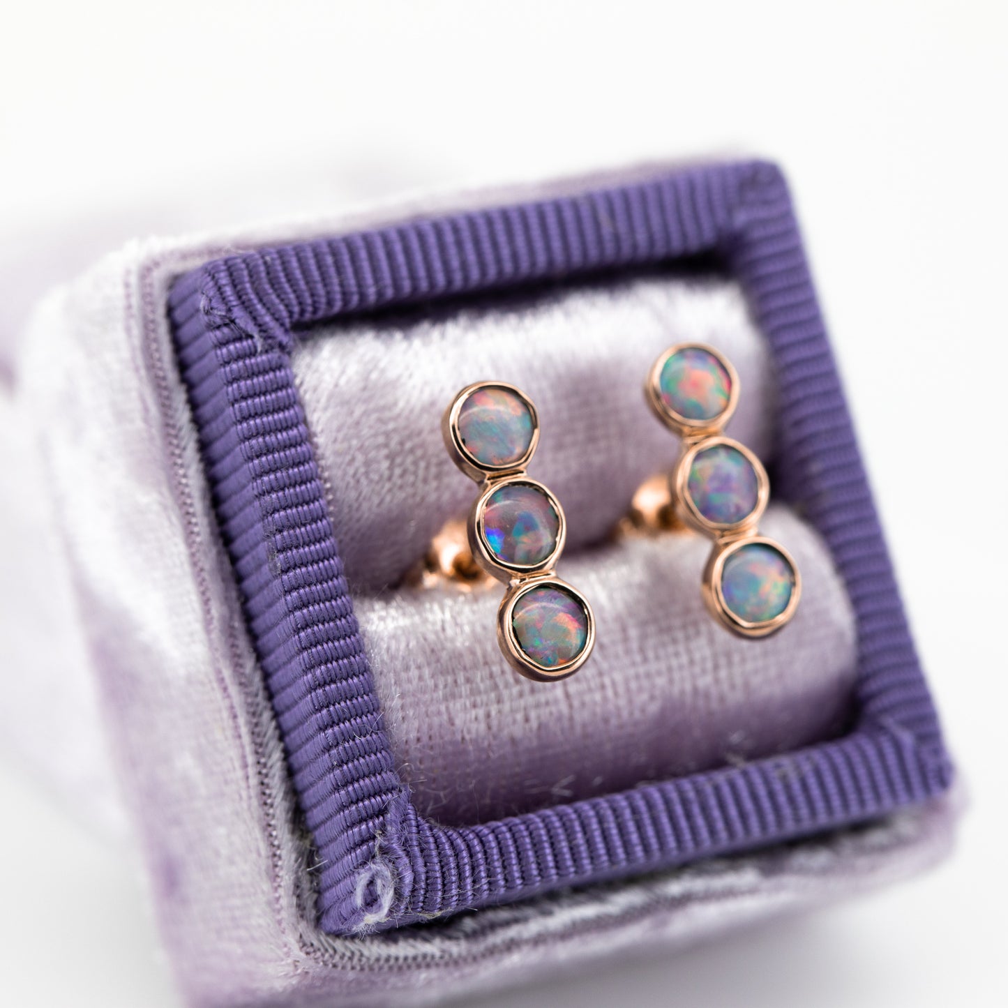 Pink Blue 3 Opal Rose Gold Studs