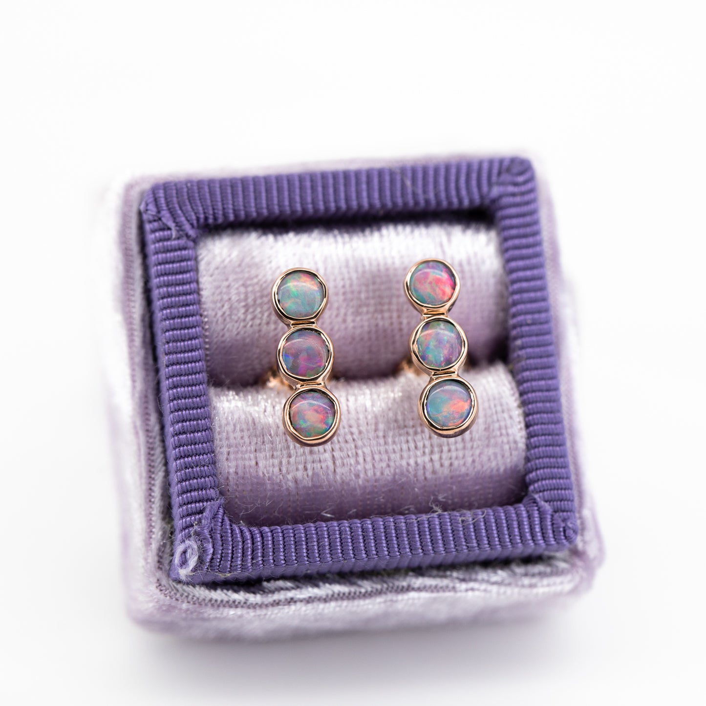 Pink Blue 3 Opal Rose Gold Studs