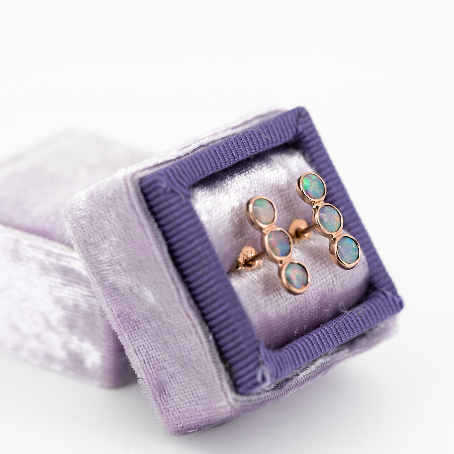 Pink Blue 3 Opal Rose Gold Studs