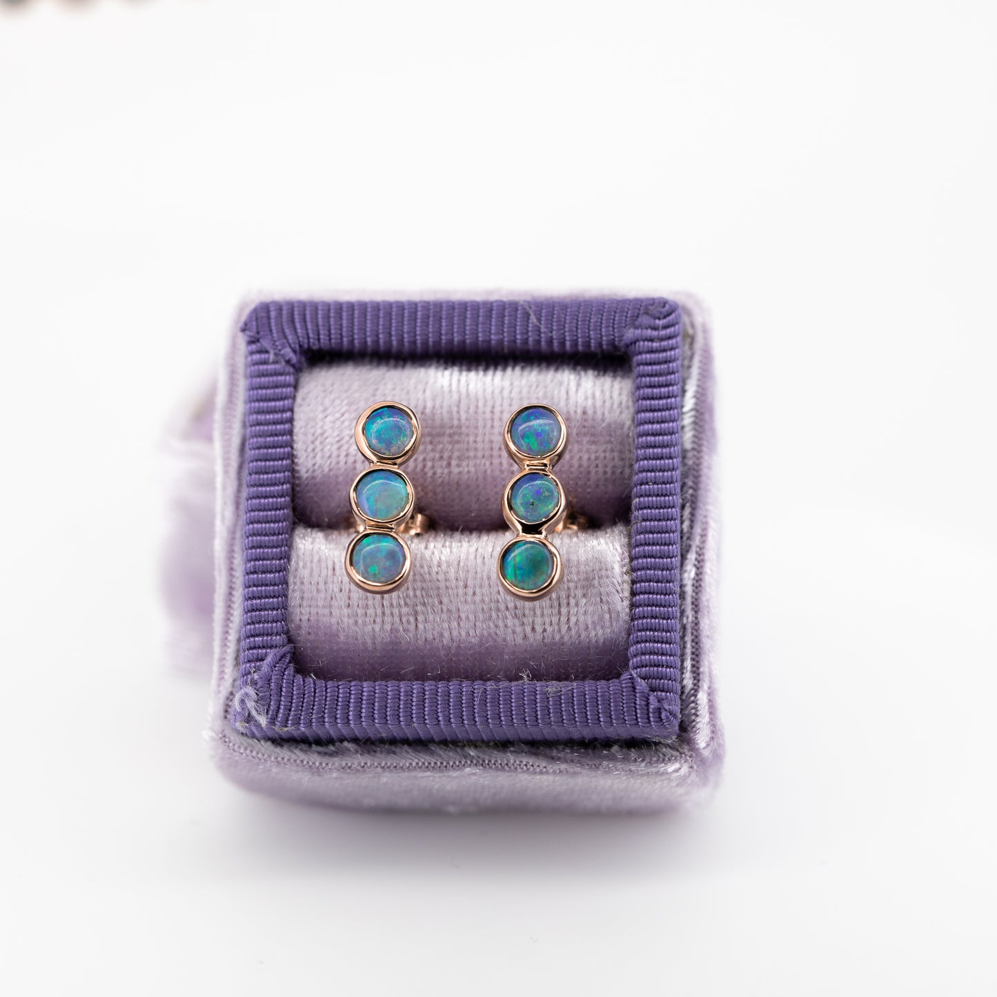 Green Blue 3 Opal Rose Gold Studs