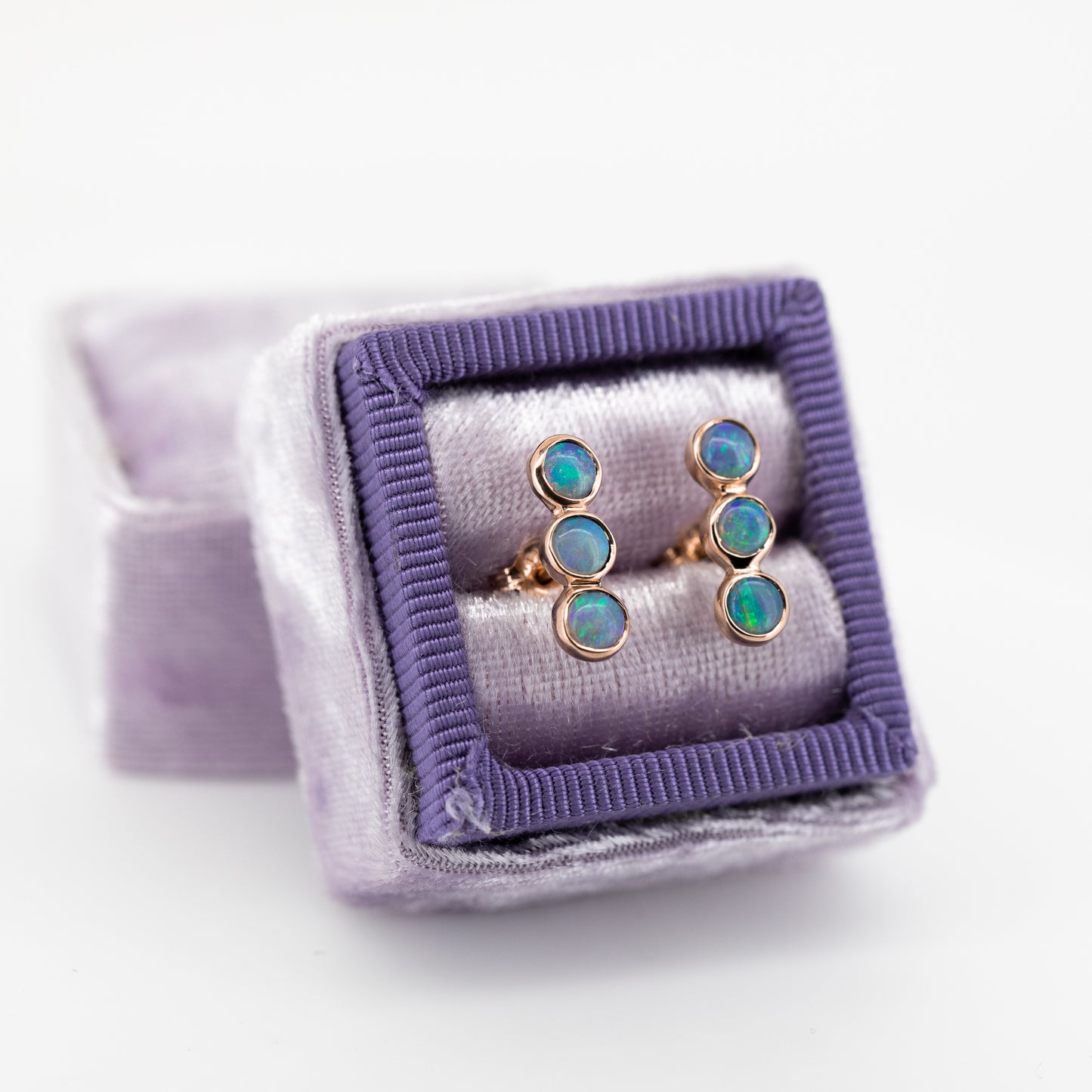 Green Blue 3 Opal Rose Gold Studs