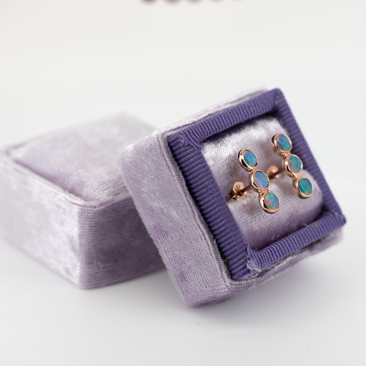 Green Blue 3 Opal Rose Gold Studs