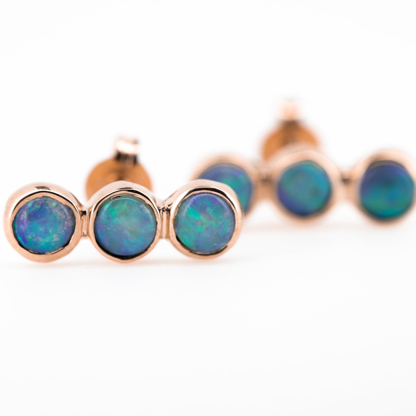 Green Blue 3 Opal Rose Gold Studs