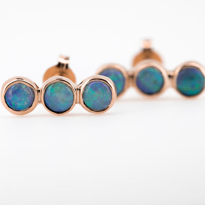 Green Blue 3 Opal Rose Gold Studs