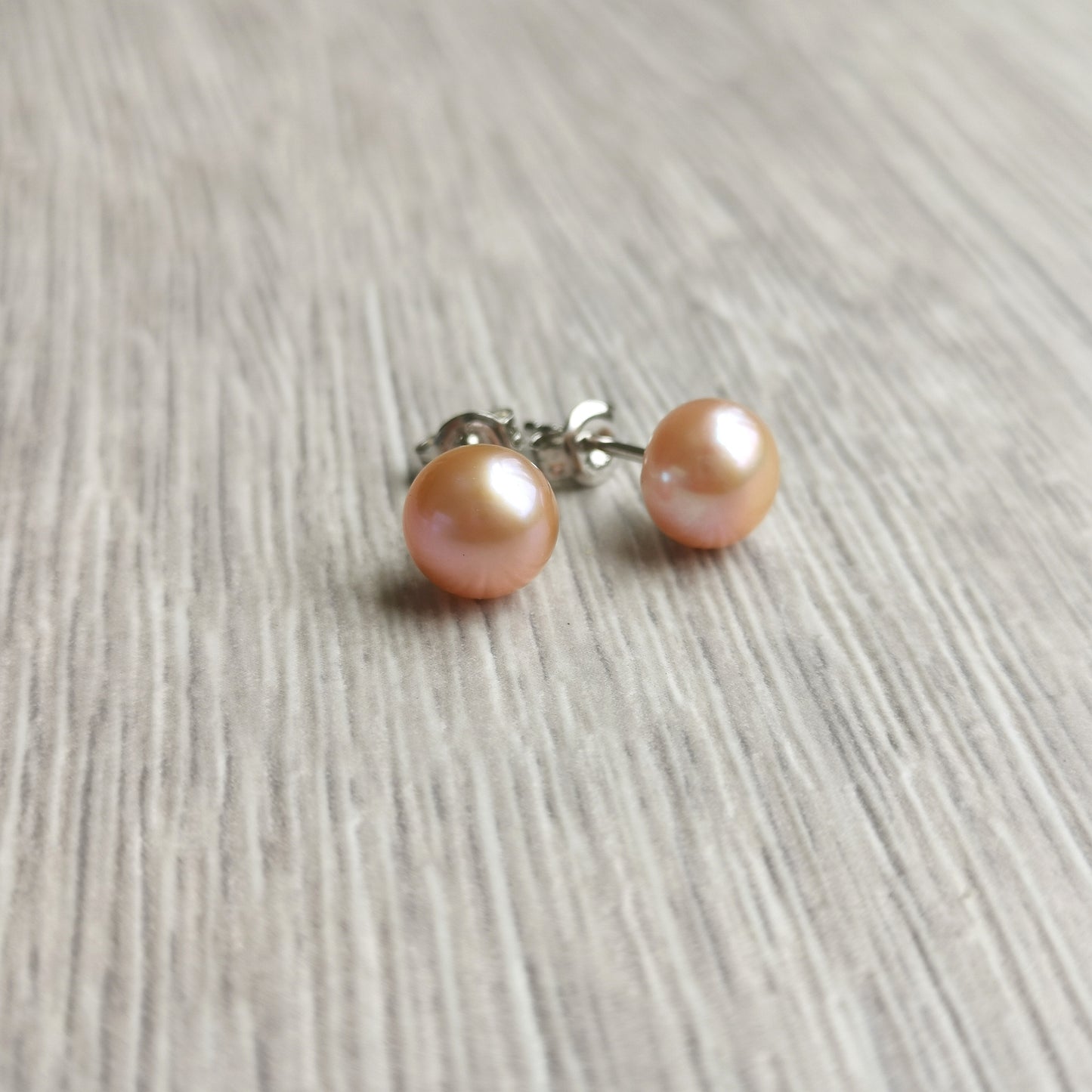 Peachy Pink Pearl Studs 8mm