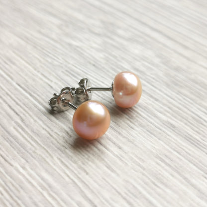 Peachy Pink Pearl Studs 8mm