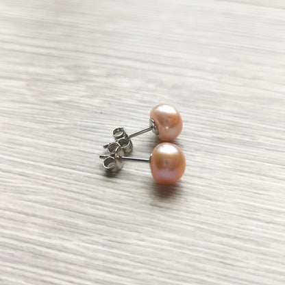 Peachy Pink Pearl Studs 8mm