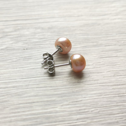 Peachy Pink Pearl Studs 8mm