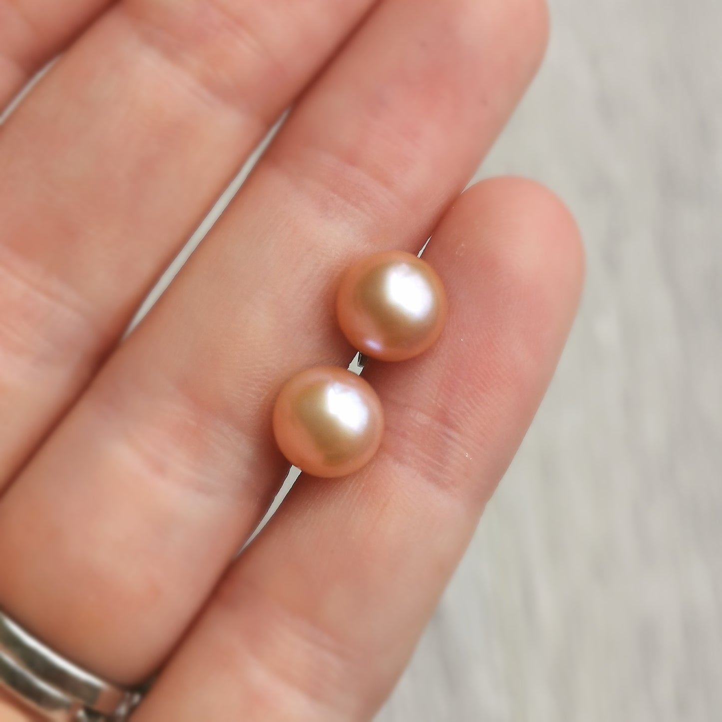 Peachy Pink Pearl Studs 8mm