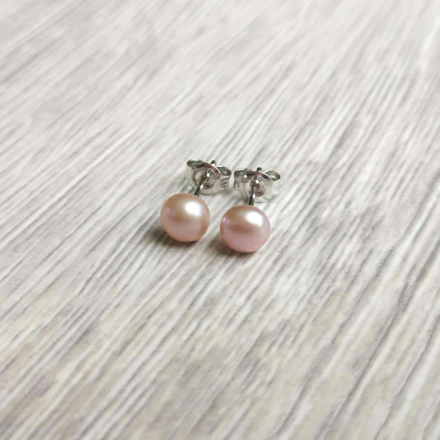 Peachy Pink Pearl Studs 6mm