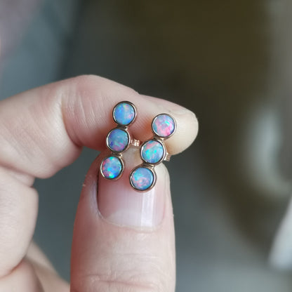 Pink Blue 3 Opal Rose Gold Studs