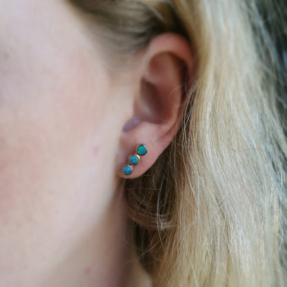 Green Blue 3 Opal Rose Gold Studs