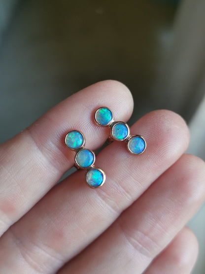 Green Blue 3 Opal Rose Gold Studs