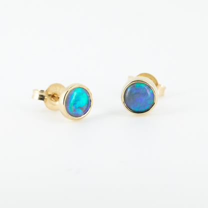 Green Blue Opal Gold 5mm Studs