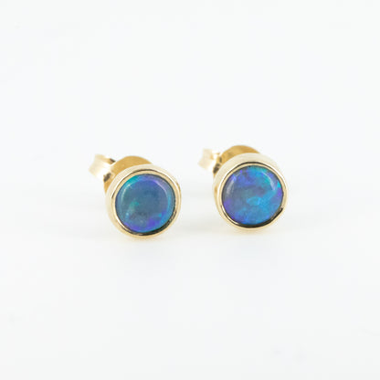 Green Blue Opal Gold 5mm Studs