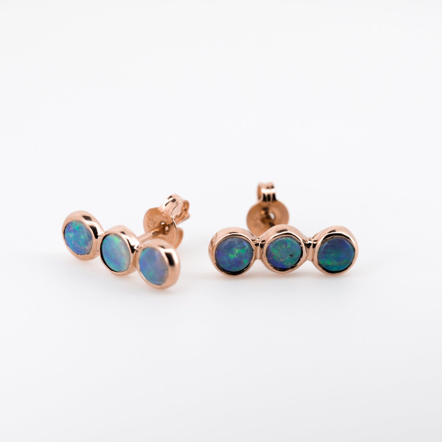 Green Blue 3 Opal Rose Gold Studs