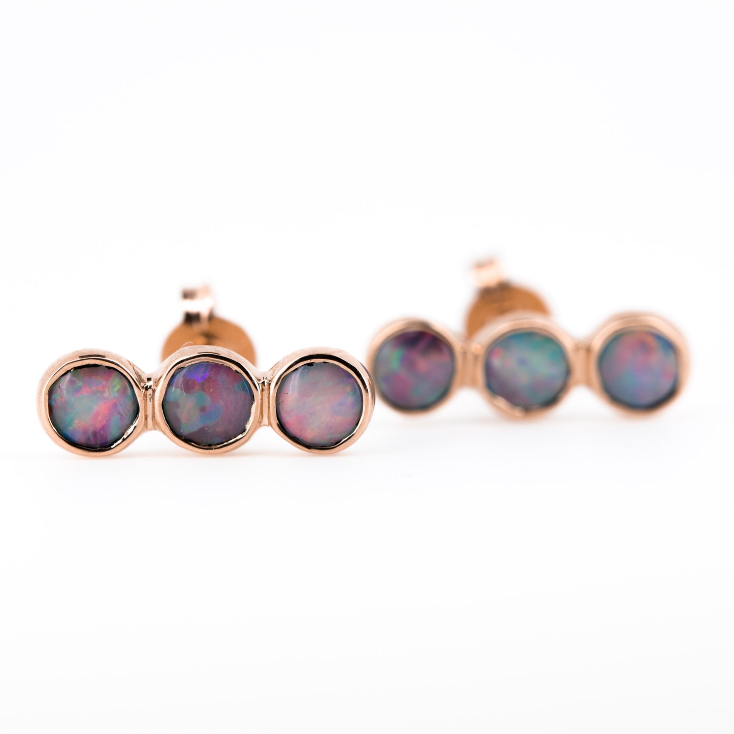 Pink Blue 3 Opal Rose Gold Studs