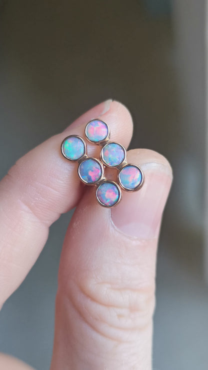 Pink Blue 3 Opal Rose Gold Studs